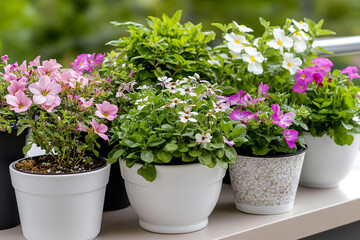 Colorful flowers in pots adorning a bright windowsill in a cozy home, showcasing nature's beauty and charm