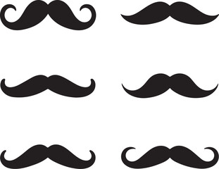 Six Different Mustache Silhouettes Set for Design