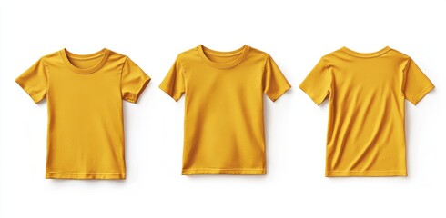 Yellow short-sleeve t-shirt, front, back, and side view