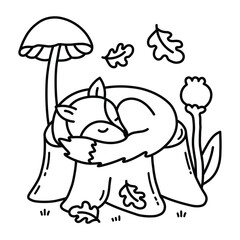 Woodland Escape Coloring Book, bold and easy coloring pages, animals line art, Cute Fox. Woodland Fox,