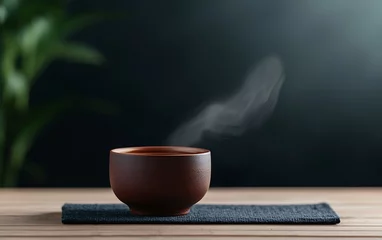 Fototapete Rund Hot Tea in Bowl, Zen Setting © gedanggoreng