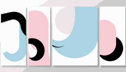 Abstract Geometric Art Prints_Modern Wall Decor Set_Minimalist Pastel Shapes Artwork_Black Pink Blue and White Contemporary Home Decor_Set of 4 Posters