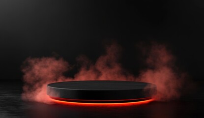 Dark, circular platform with red smoky effect