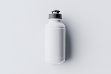 Blank white plastic bottle with black cap.  A clean, modern, and empty bottle, ready for branding