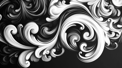 Abstract Black and White Swirling Ornament Design