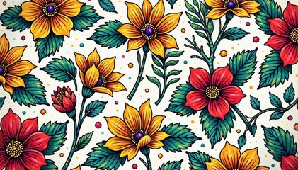 Intricate line art floral design, continuous repeat, vintage, wrapping paper