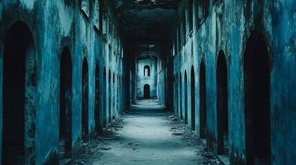 Fototapeta premium Decayed corridor of an abandoned building