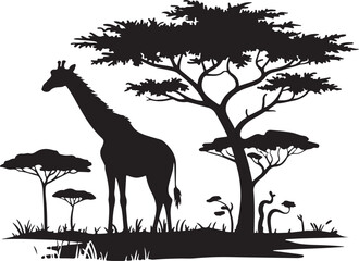Silhouette of Giraffe in African Savanna Landscape © Stocksitebd