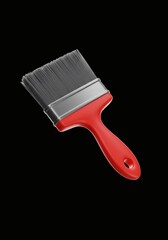 Paintbrush tool with red handle isolated on black background for art projects