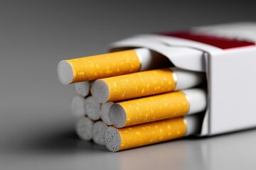 Cigarettes arranged in a pack on a gray surface showing their distinctive colors and design