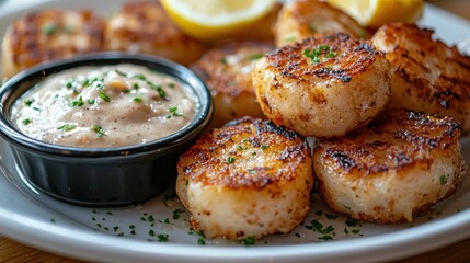 Crispy seafood bites with creamy sauce