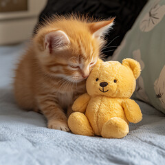  kitten playing stuffed animal