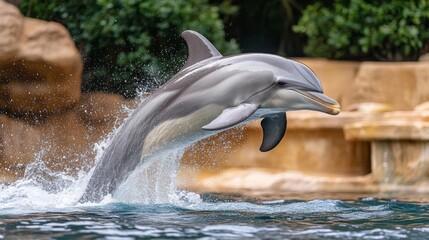 Fototapeta premium Grey Dolphin Leaping from Water with Splash