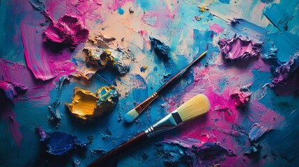 Obraz premium Vibrant Paint Palette with Brushes