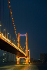 Night view of the Yingwuzhou Yangtze River Bridge, taken in Wuhan, Hubei, China