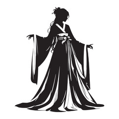 Fototapeta premium Delicate Hanfu silhouette, draped in cultural elegance – Hanfu illustration – Minimalist Hanfu vector – Ladies dress silhouette