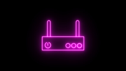 Neon WI-FI router icon animation .Selective focus at router. Fast and high speed internet connection from fiber line with LAN cable connection
