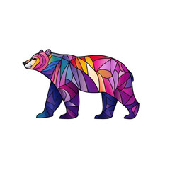 Colorful polar bear design featuring stained glass effect with vibrant segments, showcasing artistic expression and creativity, transparent background