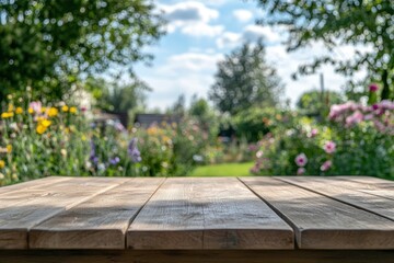 Wooden Table in a Garden