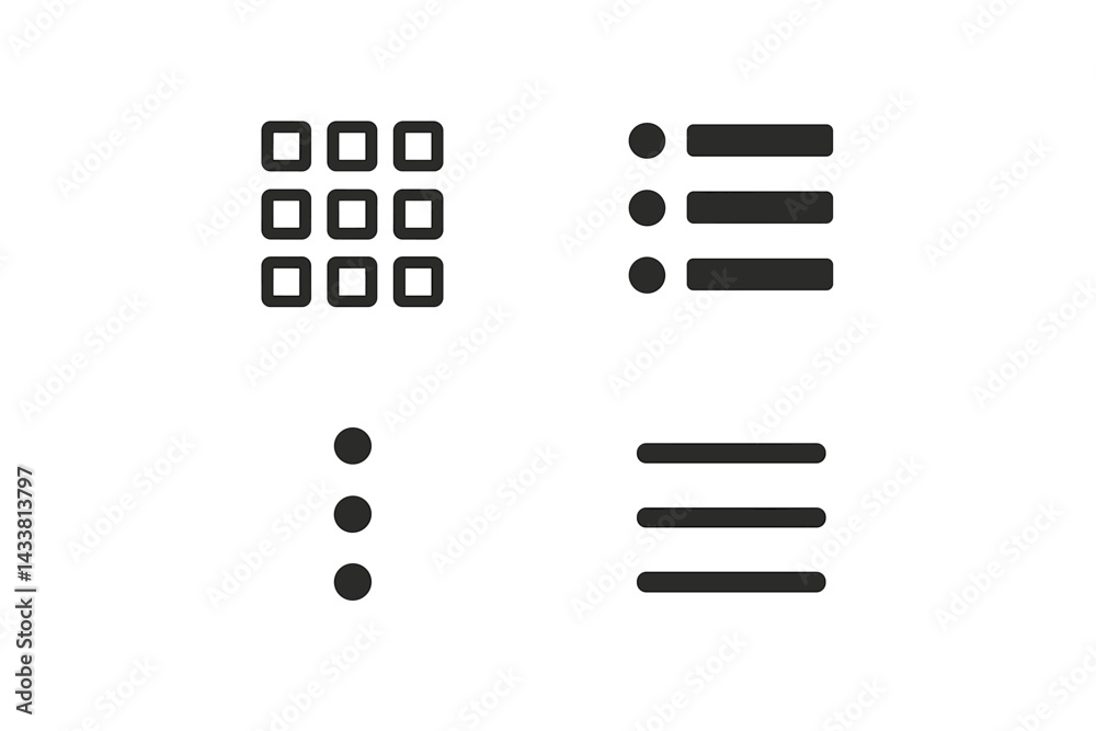 Poster icon set showcasing various design elements for organization and navigation in digital interfaces