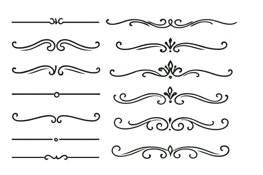 Elegant black icon set featuring decorative dividers and flourishes for design projects and social media