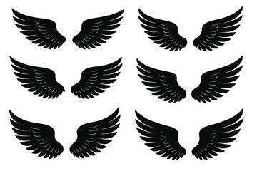 Obraz premium Icon set depicting various styles of black wings for creative design projects and artistic applications