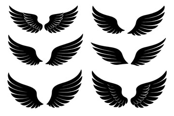 Different styles of black wing icons designed for various creative projects and graphic applications