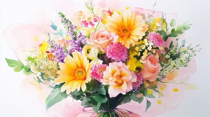 cute watercolor floral bouquet, each featuring various types and colors of flowers in vases or mason jars against the white background.