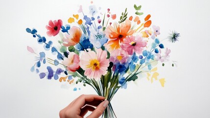 cute watercolor floral bouquet, each featuring various types and colors of flowers in vases or mason jars against the white background.