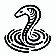Fototapeta premium A stylized black and white cobra rising out of water with decorative ripples.