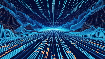 Abstract blue tech waves and neural connections