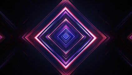 Glowing neon squares, purple & pink, symmetrically arranged, creating a vibrant, hypnotic effect