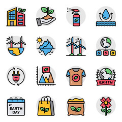 Set of Ecology and Energy Conservation Flat Icons 