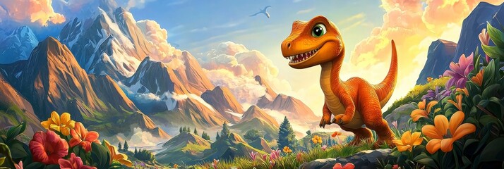 Naklejka premium Engaging web banner design with a cute dinosaur theme.
