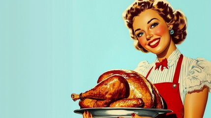 The housewife of the 1950s, delighted with her roast turkey.