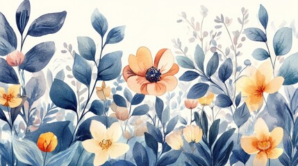 Fototapeta premium cute watercolor floral bouquet, each featuring various types and colors of flowers in vases or mason jars against the white background.