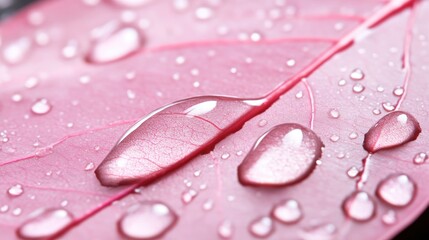 Delicate pink leaf, water droplets