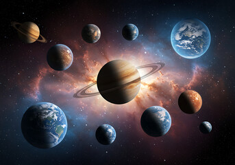 Solar System Planets Space Nebula Background © Ayesha