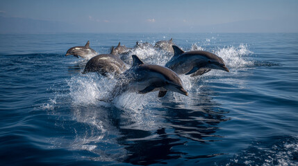 Obraz premium Dolphins_jumping_from_ocean