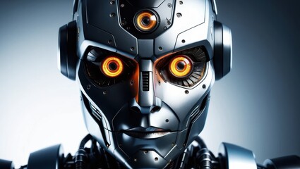 Futuristic robot head close-up
