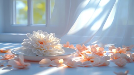 Fototapeta premium Delicate flower arrangement on a windowsill bathed in sunlight
