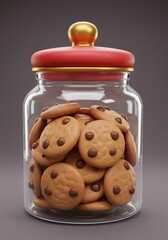 Chocolate Chip Cookies in Glass Jar with Red Lid and Golden Knob Presentation