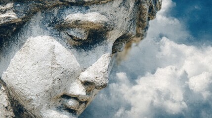 Goddess statue appears tranquil, with soft clouds cascading in the background. The early morning light enhances the peaceful atmosphere