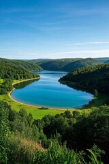 arafed view of a lake surrounded by lush green trees