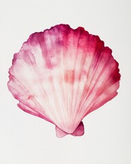 Pink and White Watercolor Seashell Painting on White Background