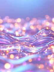 Shimmering, iridescent waves flow, illuminated by warm, out-of-focus lights