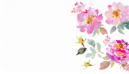 delicate watercolor peony floral illustration with pink and purple flowers for branding, print media, and web design