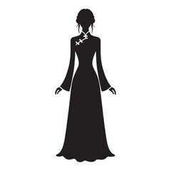 Decorative Xiuhefu silhouette, rich embroidery and style – Xiuhefu illustration – Minimalist Xiuhefu vector – Ladies dress silhouette

