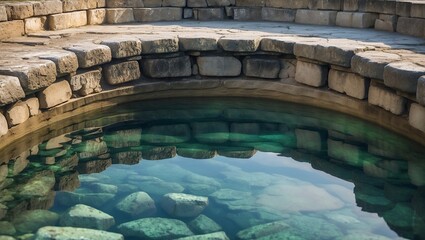 Ancient well reflecting tranquility of nature