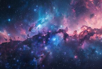 Fototapeta premium a vibrant and expansive nebula filled with swirling clouds of cosmic dust and brilliantly colored starlight illuminates the vastness of deep space.